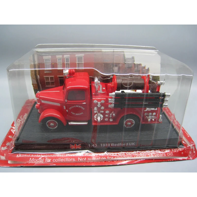 Diecast 1:43 Scale 1939 Bedford UK Alloy Hose Fire Truck Model Finished Simulation Collection Decoration Boy Gift Toy Display