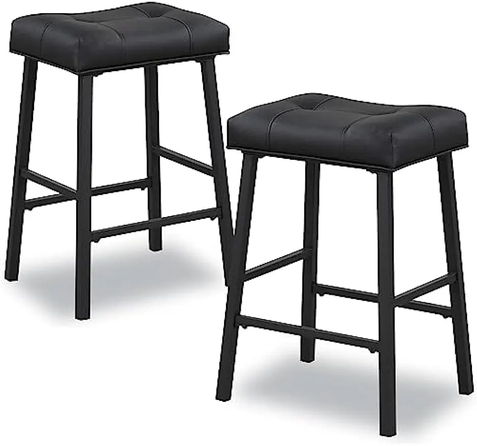 

Black Bar Stools Set of 2, Counter Height Stools with Upholstered Saddle seat, Breakfast Stools for Kitchen, Bar, Dining Room