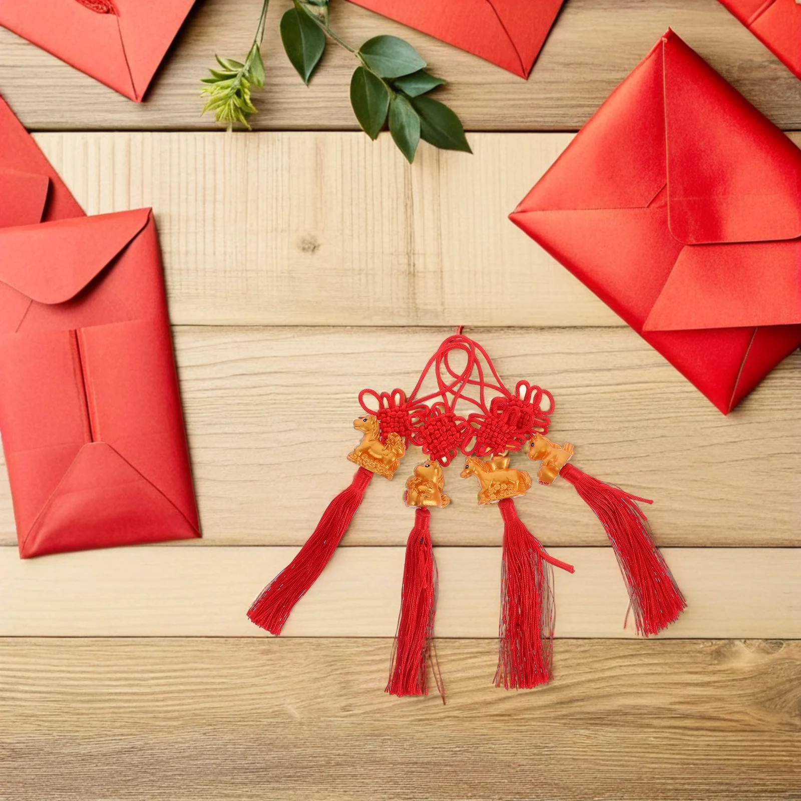 4 قطعة زينة السنة الصينية الجديدة 2026 سنة الحصان الأحمر عقدة شرابة حلي معلقة بونساي نمط الحظ ديكور