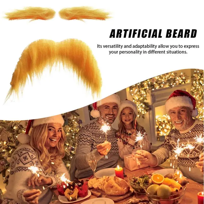 黄色の口ひげと眉毛セット自己粘着ひげ口ひげハロウィンコスプレ衣装アクセサリー子供大人用