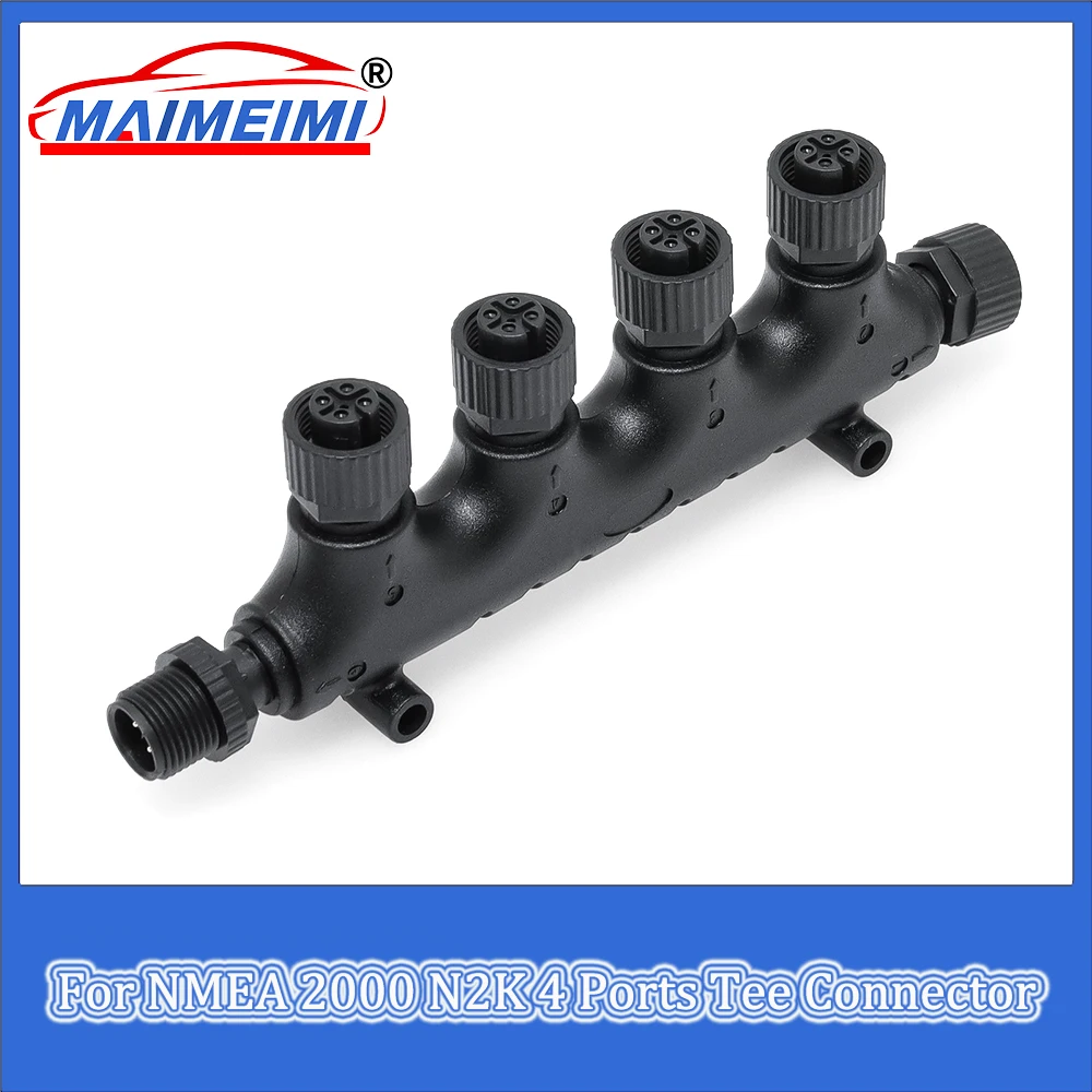 Waterproof NMEA 2000 N2K 4 Ports Tee Connector T plug connectors Tee Connector M12 5 Pin For Boat Accessories