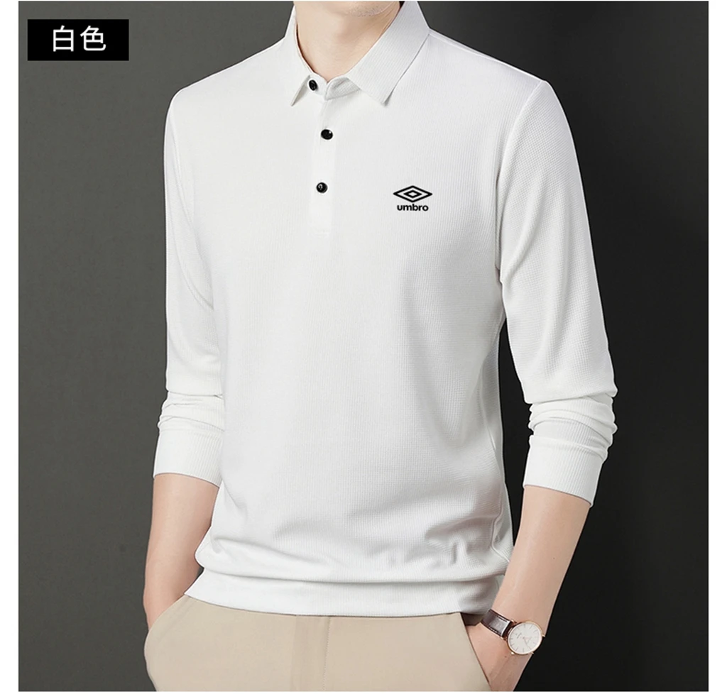 Autumn New korea UMBRO In Men's Turn Down Long Sleeve Polo Shirt Business Blouse Mens Polo Shirts Golf Shirt Men's Social Shirt