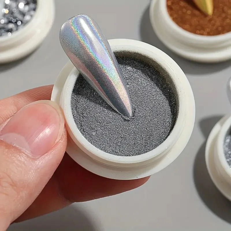 Gold Silber Metall Chrom Spiegel Nagelpulver, Laser-Glitzerfolie mit unregelmäßigen Stücken, mehrfarbiger magischer Spiegeleffekt, Oxid Ti