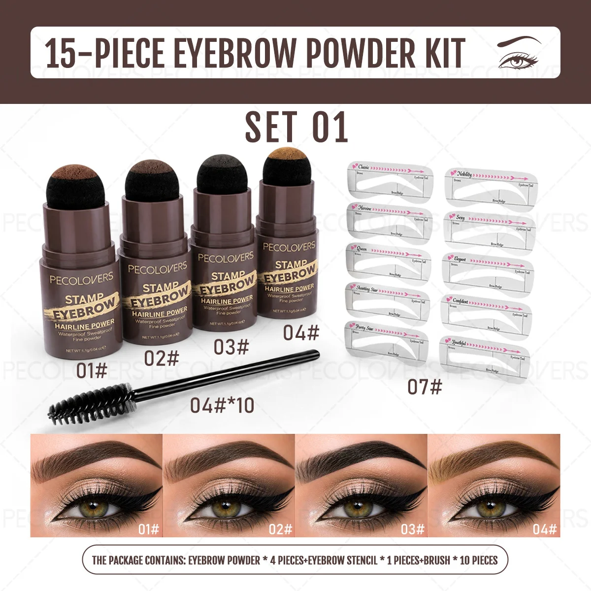 Brow Powder & Stencil Set — 15 Pieces — product detail 1