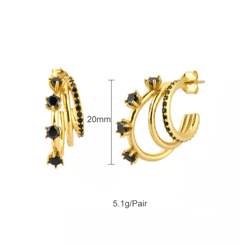 TIANDE Black CZ Zircon Women\'s Earrings Set Fashion Copper Gold Color Hoop Drop Earrings for Women 2023 Jewelry Wholesale