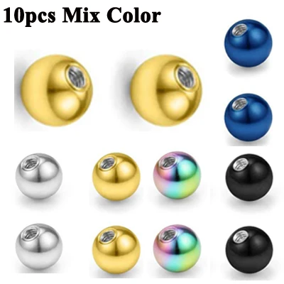 10pcs Mix Colors Surgical Steel Replacement Balls Bead Lip Eyebrow Tongue Ear Tragus Belly Body Piercing Jewelry 14g/16g 3mm-5mm