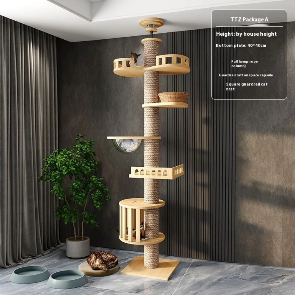 Adjustable Cat Tree House Cat Tower Jumping Platform Floor to Ceiling Cats Multi-Level Condo Hammock Pet Cats Activity Center