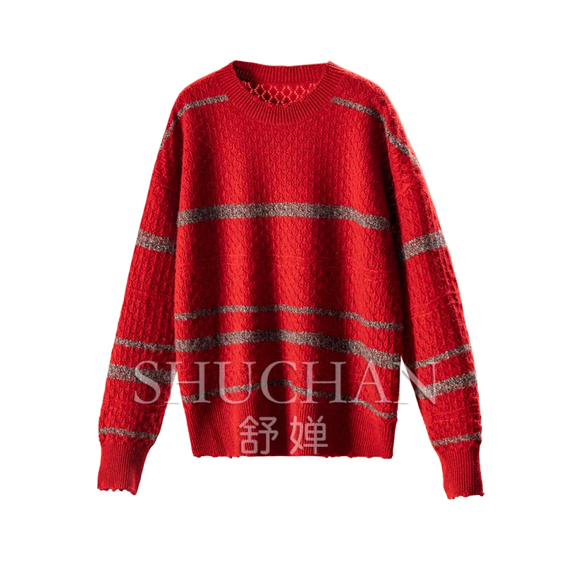 

Теплый роскошный красный женский свитер с круглым вырезом и крючком из кашемира Ark Ding Grade 100, 16F3 Sueter Mujer