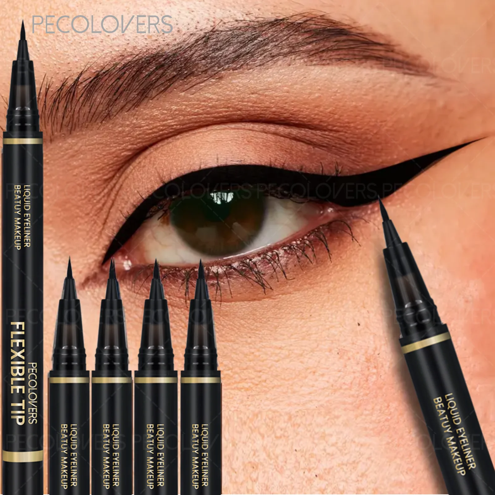 Penne per eyeliner nere da 5 pezzi, penna liquida per eyeliner impermeabile e a lunga durata, ad asciugatura rapida