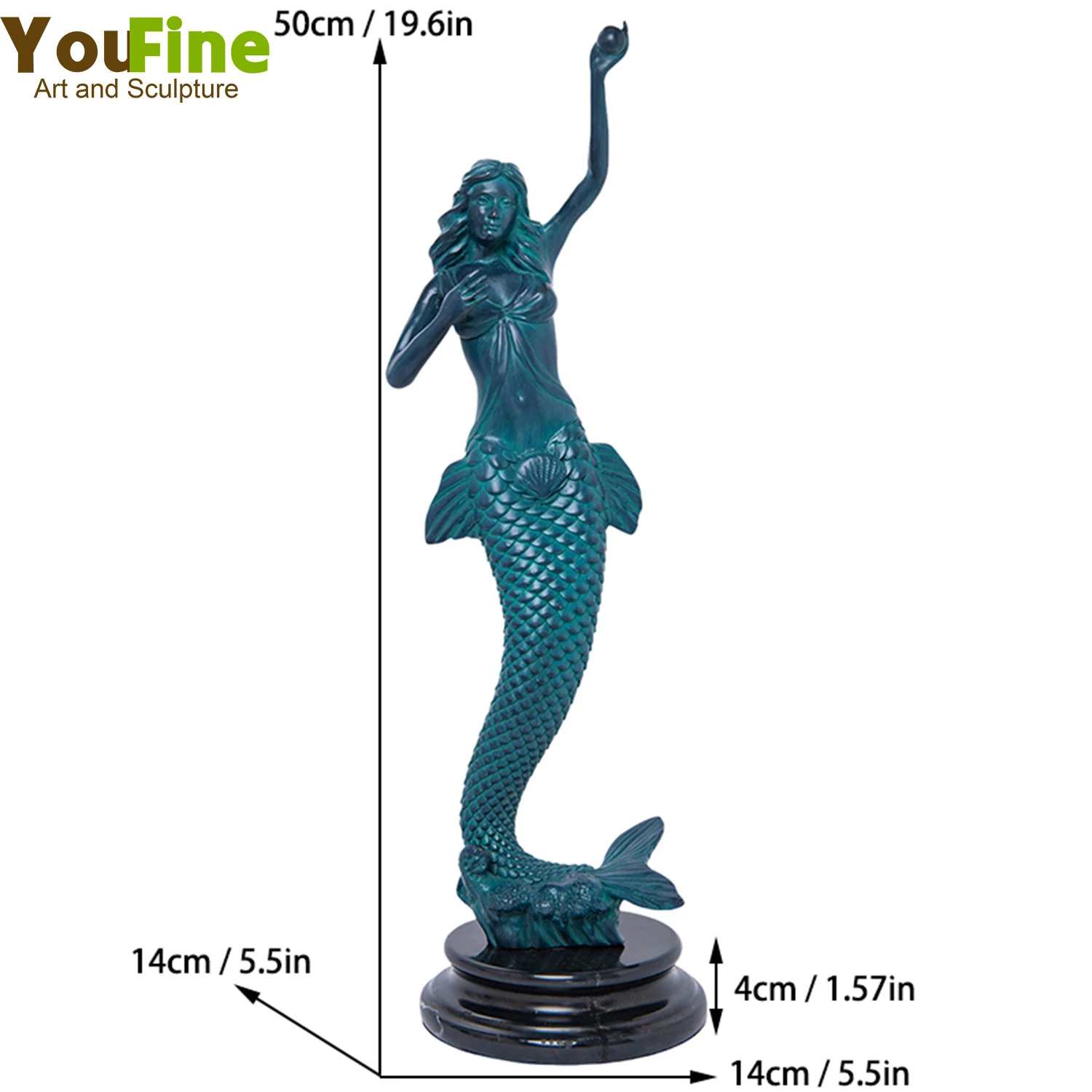 50cm rzeźba syrenka z brązu elegancka gorąca syrenka statua z bronzu z marmurowa podstawa do wystrój sztuka dla domu kolekcjonerskich