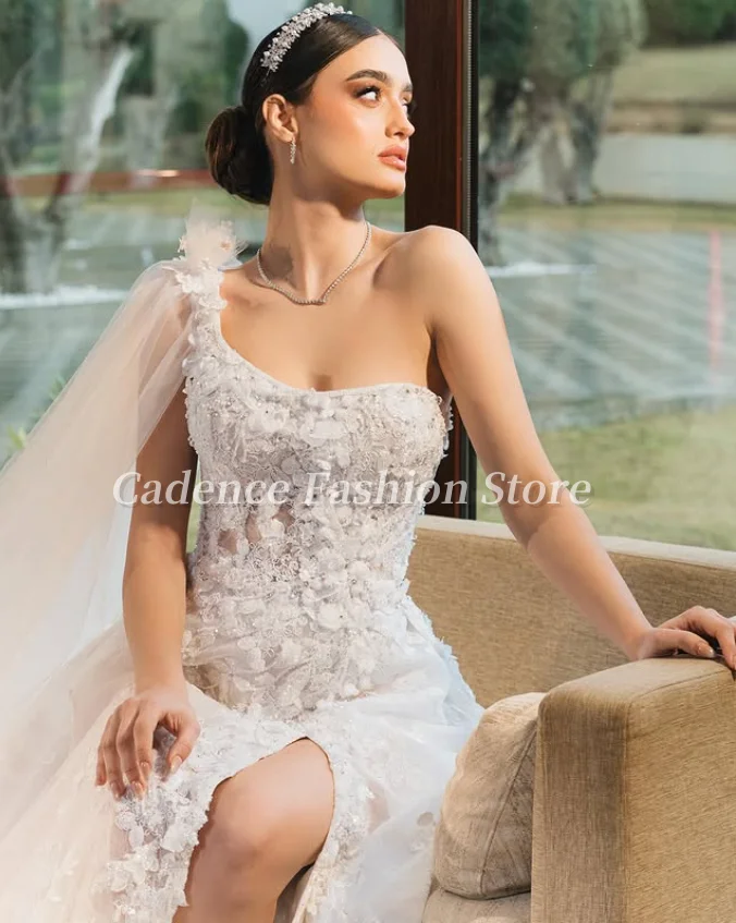 Великолепное свадебное платье с рукавами на одно плечо по индивидуальному заказу, 2025, корсет, кружевная аппликация, длинные свадебные платья трапециевидной формы длиной до пола