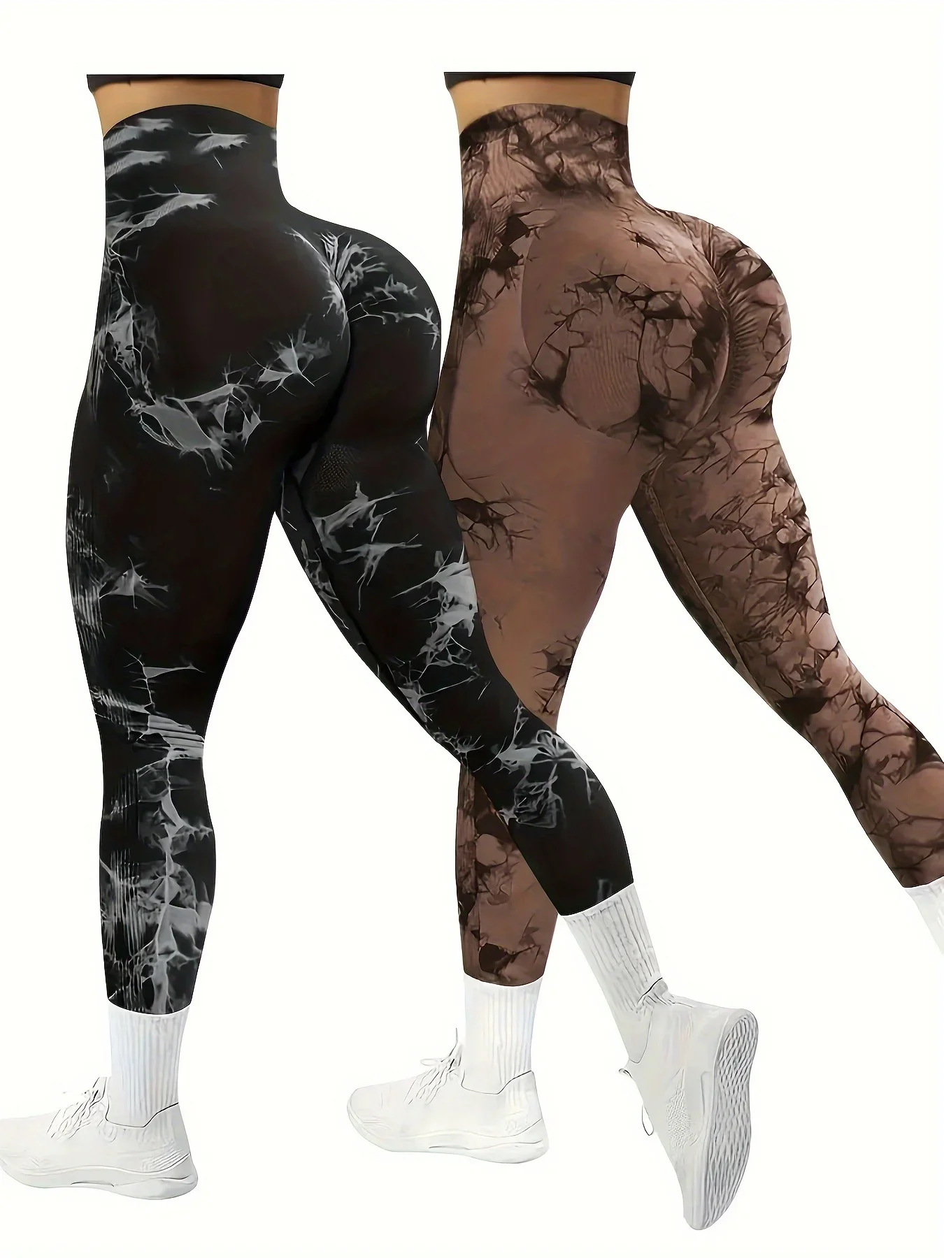 2 pçs tie dye sem costura calças de yoga de cintura alta das mulheres cintura apertada e levantamento de quadril elástico cintura larga leggings esportivas