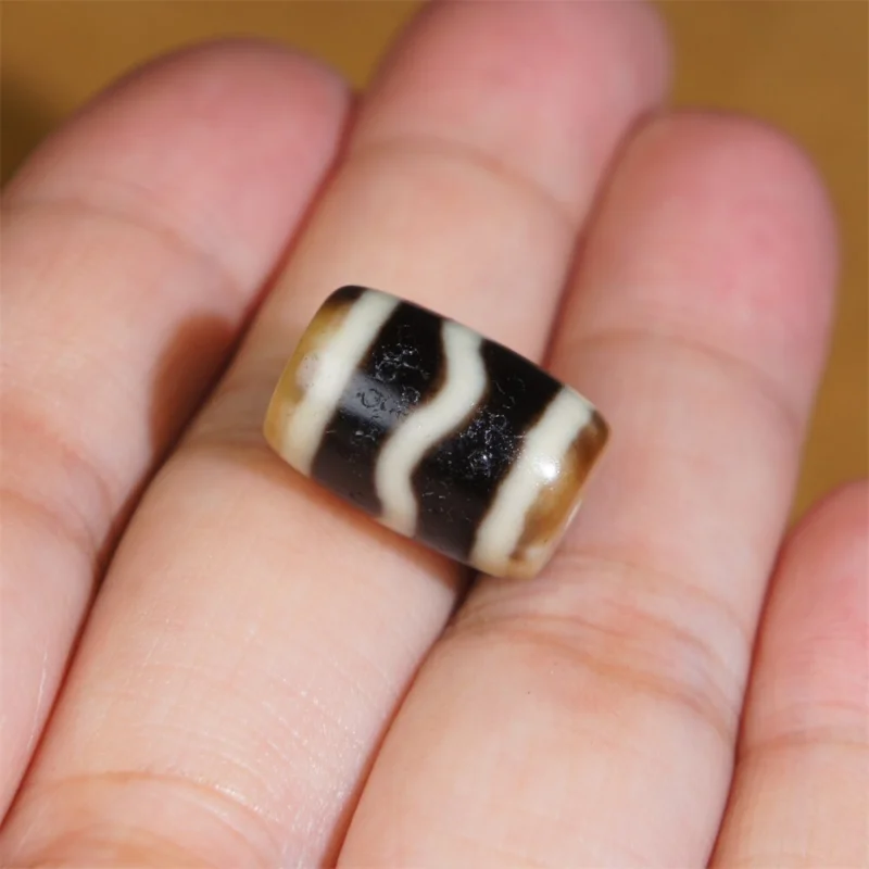 High Oily Old Agate Tibetan DZI Beads Lucky Water Stripe Totem Amulet Bead 17 mm