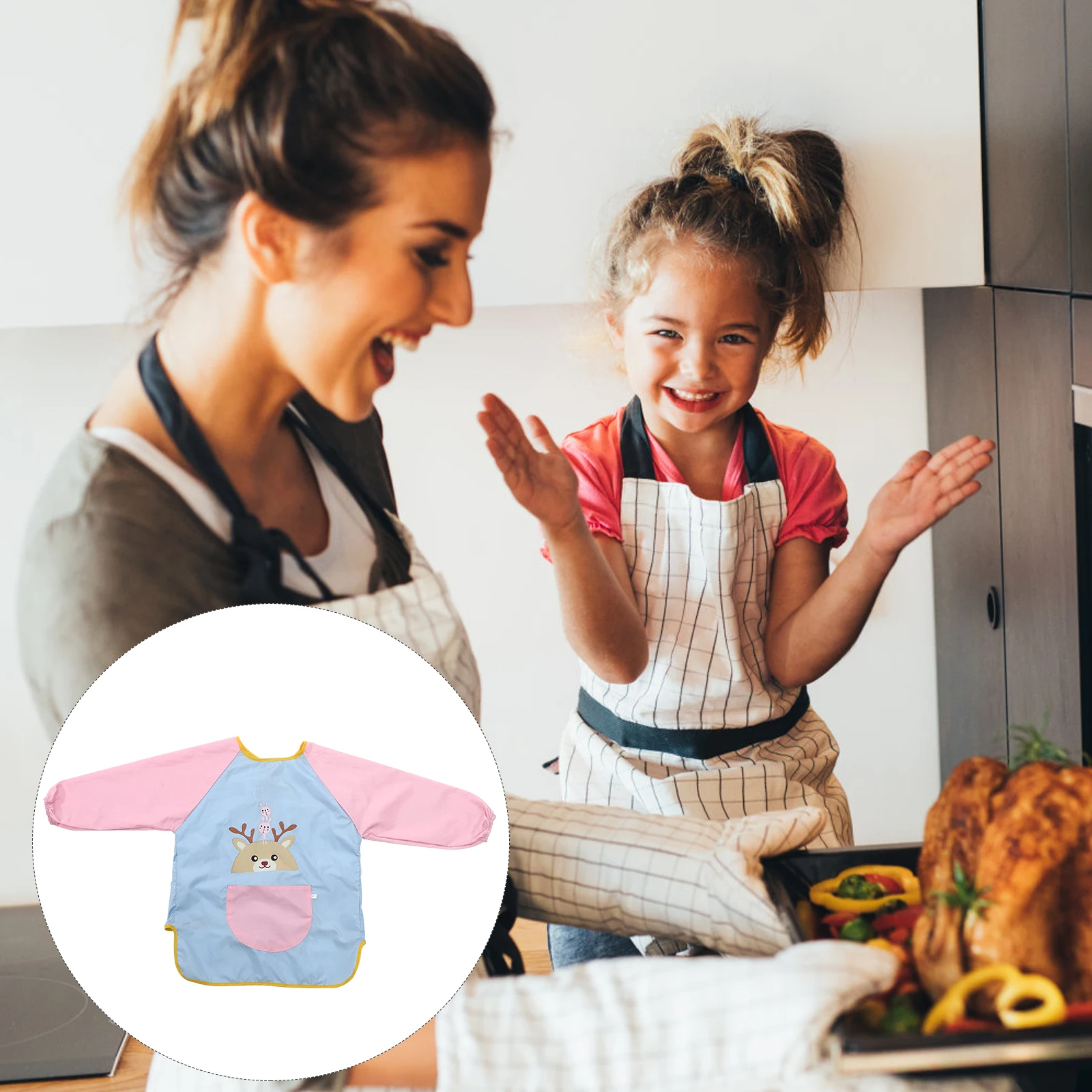 

Adorable Kids Drawing Apron Painting Art Children Waterproof Long Sleeves Bib Toddlers Dinner Sleeved Bib Multi-Function Cartoon