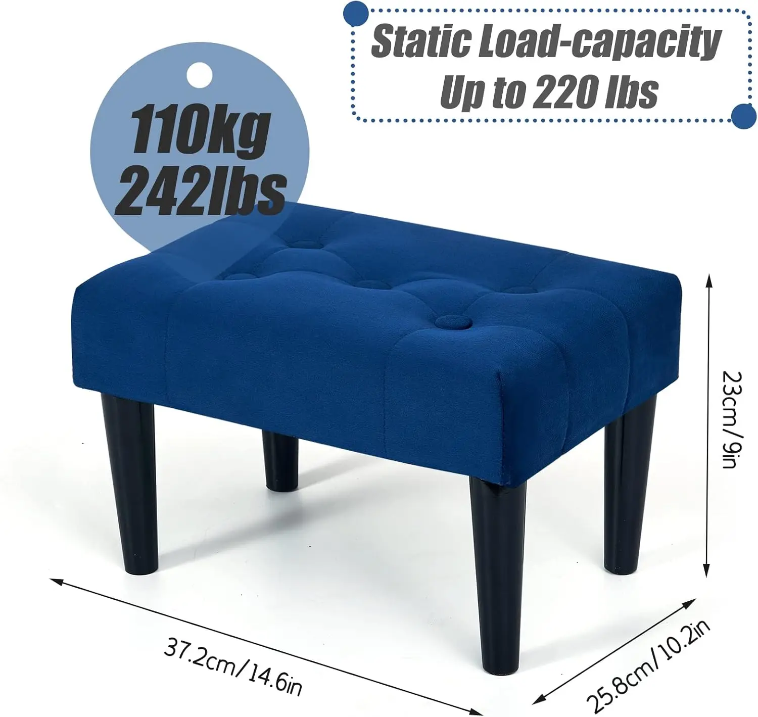 Foot Stools Ottoman, Velvet Small Foot Stool with Legs, Rectangle Small Ottoman Foot Rest , Footstools and Ottomans Small