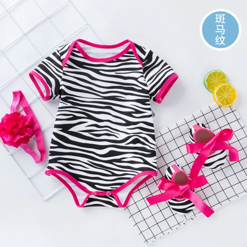 Baby onesie summer baby short-sleeved jersey shoes rose leopard print climbing suit