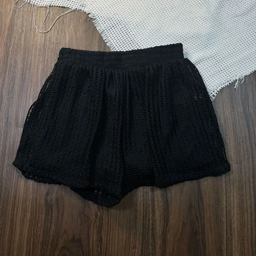 

Loose Long Sleeve Swimsuit Hollow Out Pullover Crochet Knit Bathing Suit Sun Protection Beachwear Three Pieces Set Swimwear