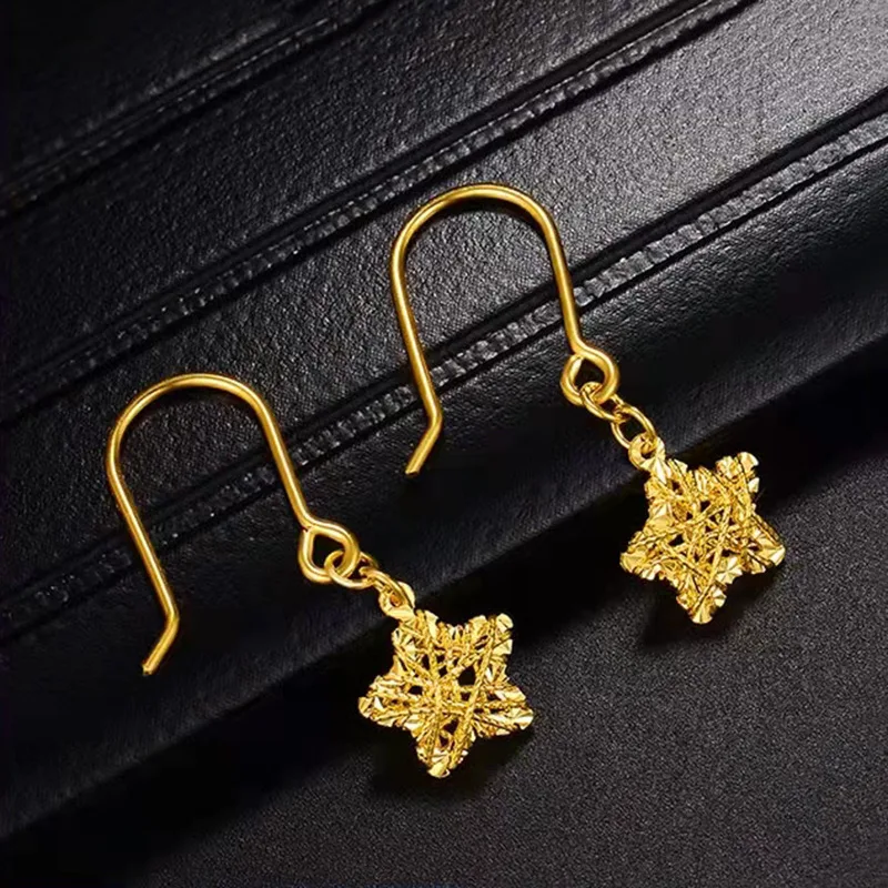 Solid 14K Gold Color Earrings for Women Star Geometry Earrings and Earrings Luxury Wedding Jewelry Engagement Gifts Earrings