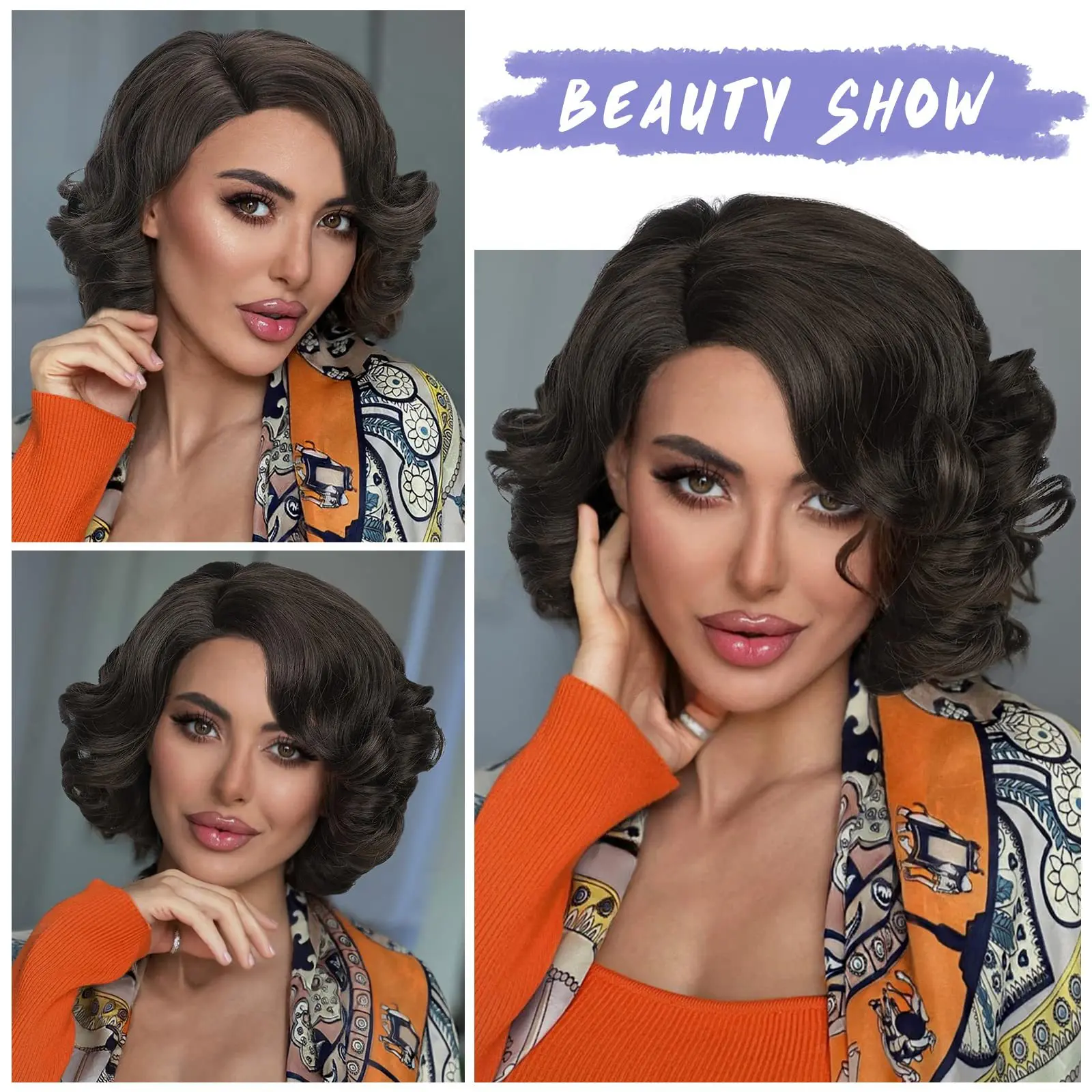 Body Wave Short Wig Brown Color Synthetic Hair Wigs for Women Side Part Wigs on Sale Clearance Cosplay Wig Daily Use