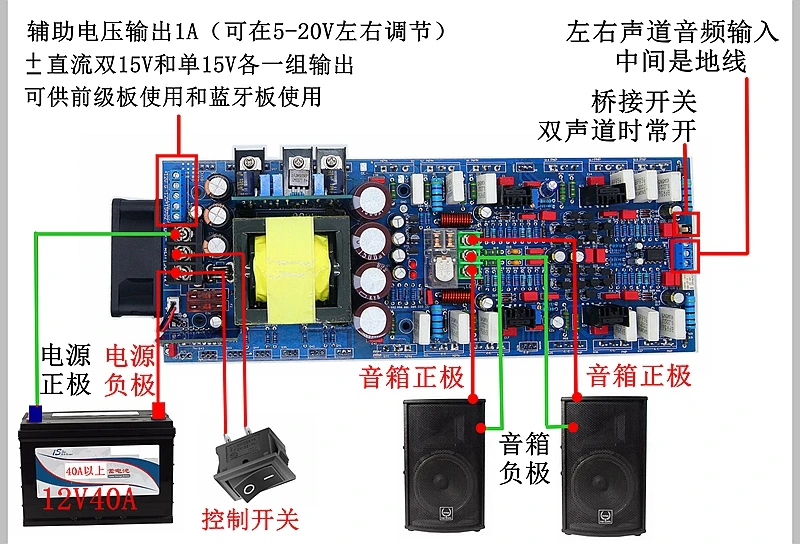 300W DC12V high power dual channel HIFI amplifier board  Battery  car mounted square dance  speaker board with BTL