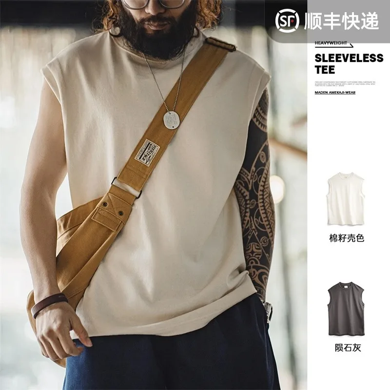 Madden workwear American cotton seed shell knitted wide shoulder vest pure cotton sleeveless waistcoat T-shirt men's summer