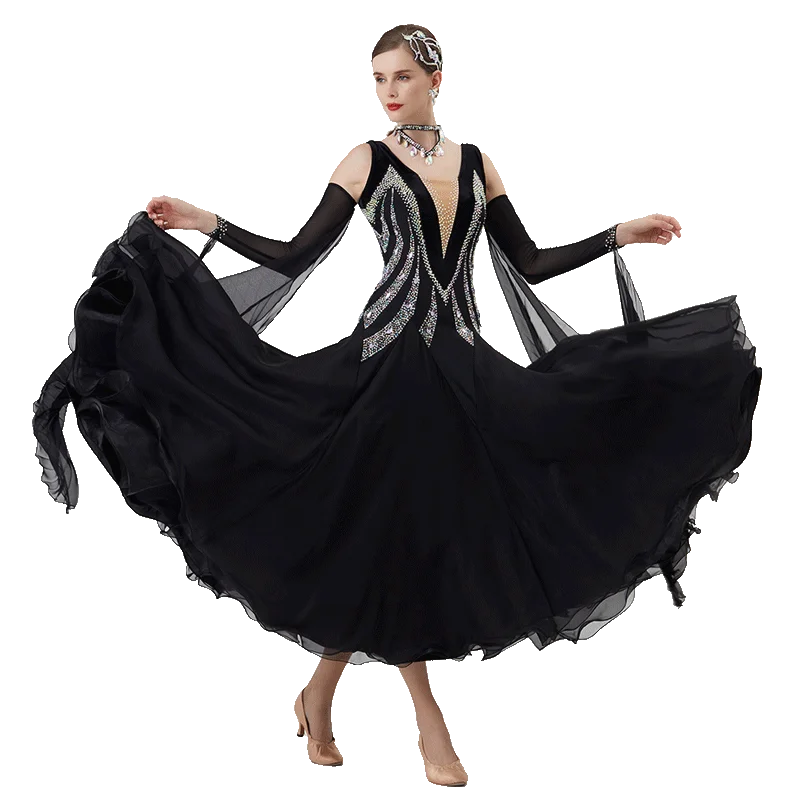

B-22135 New Women Modern Dance Rhinestone Color Diversity Dress Ballroom National Standard Waltz Competition Performance