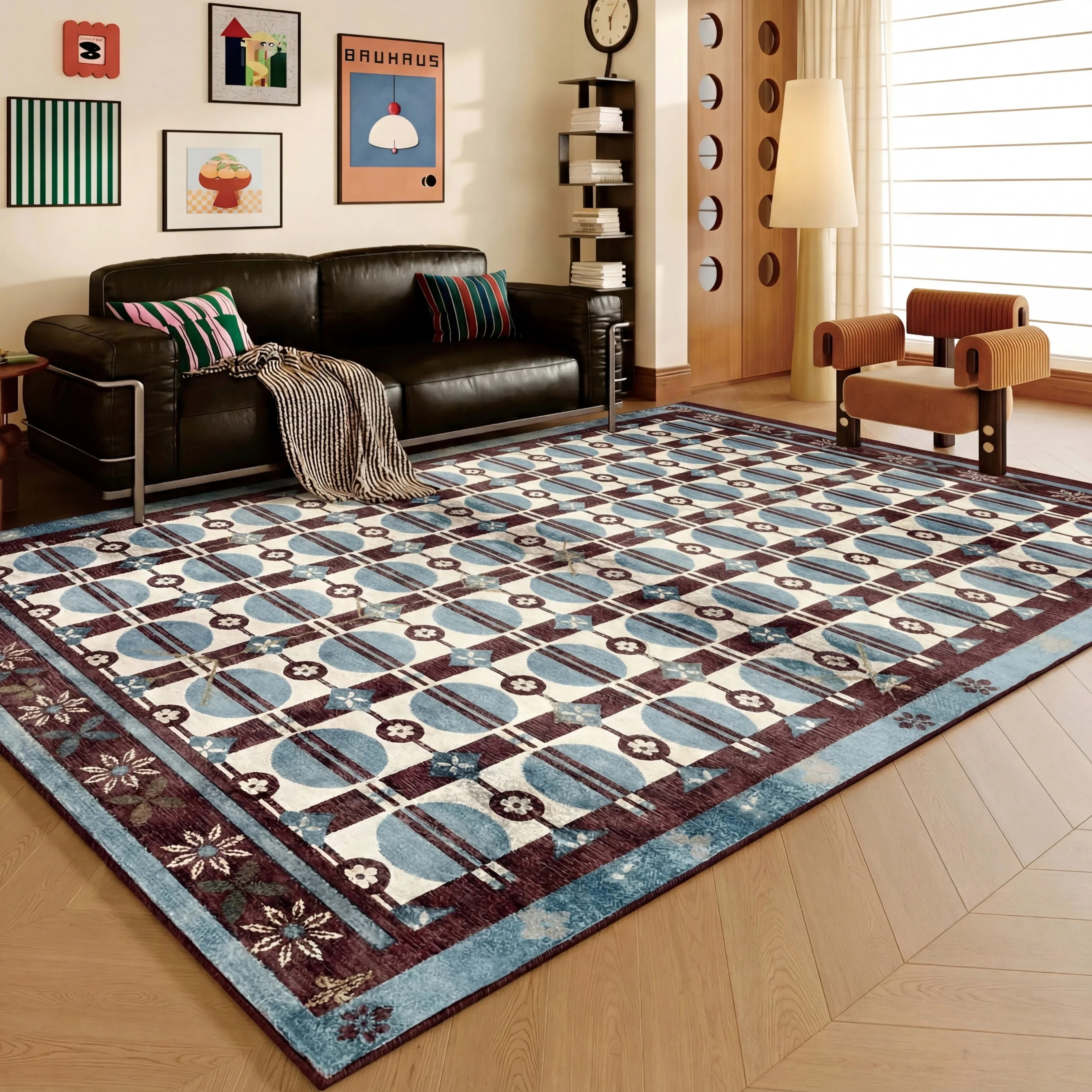 Vintage Living Room Carpet Blue Nordic Light Luxury Rugs Large Area Mat Coffee Tables Non-slip Floor Mats Bedroom Rug 카페트 거실 대형