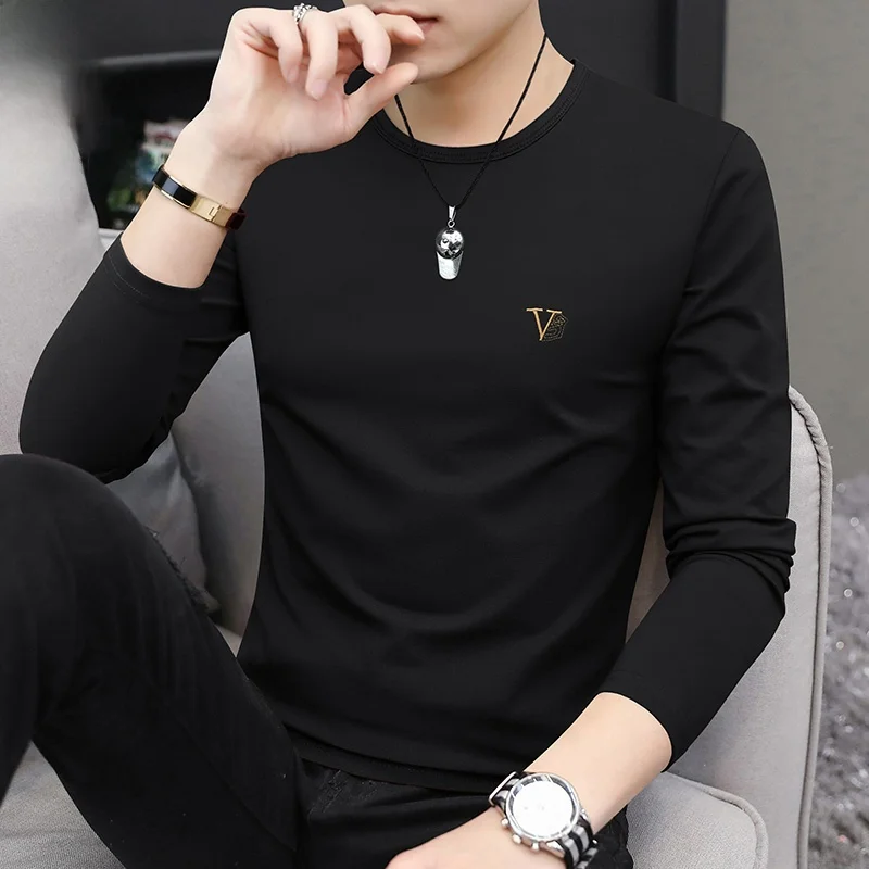 

Мужская футболка с круглым вырезом и длинным рукавом из модала, базовая, повседневная, осенняя, модная, для отдыха, модель M