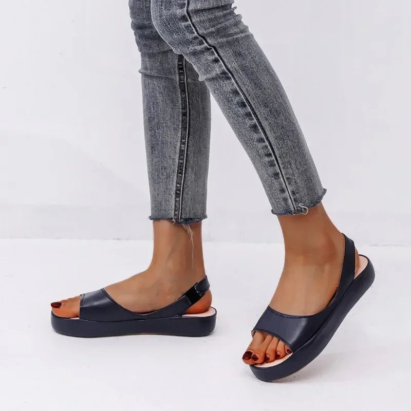 Lightweight, Comfortable, Simple, Fashionable, Slotted Roman Shoes, Platform Sole, Block Heel, Open Toe Sandals for Women