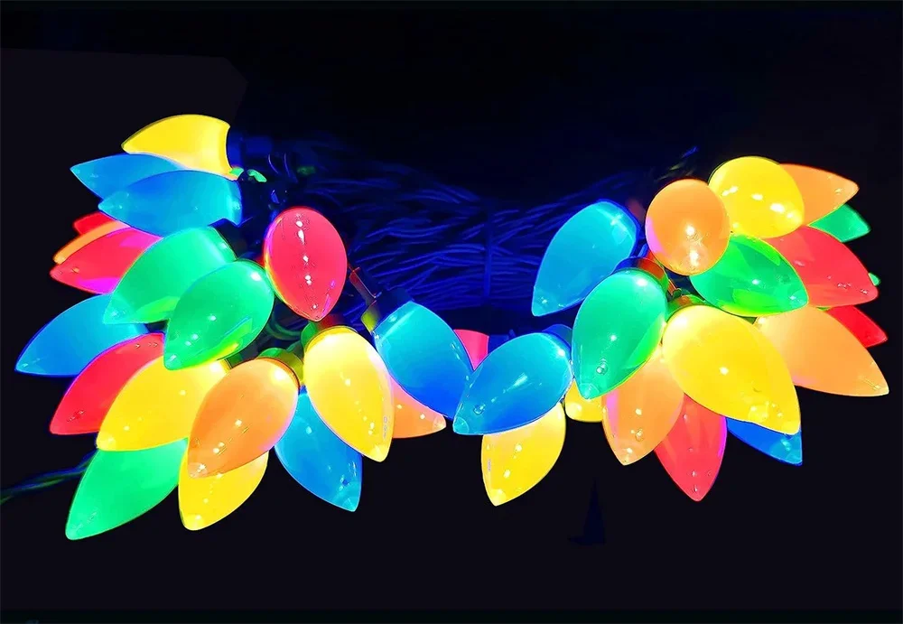 Solar Christmas Lights Outdoor 7M 50 LED Strawberry Solar String Lights Holiday Garland Christmas Tree Fairy Twinkle Lights