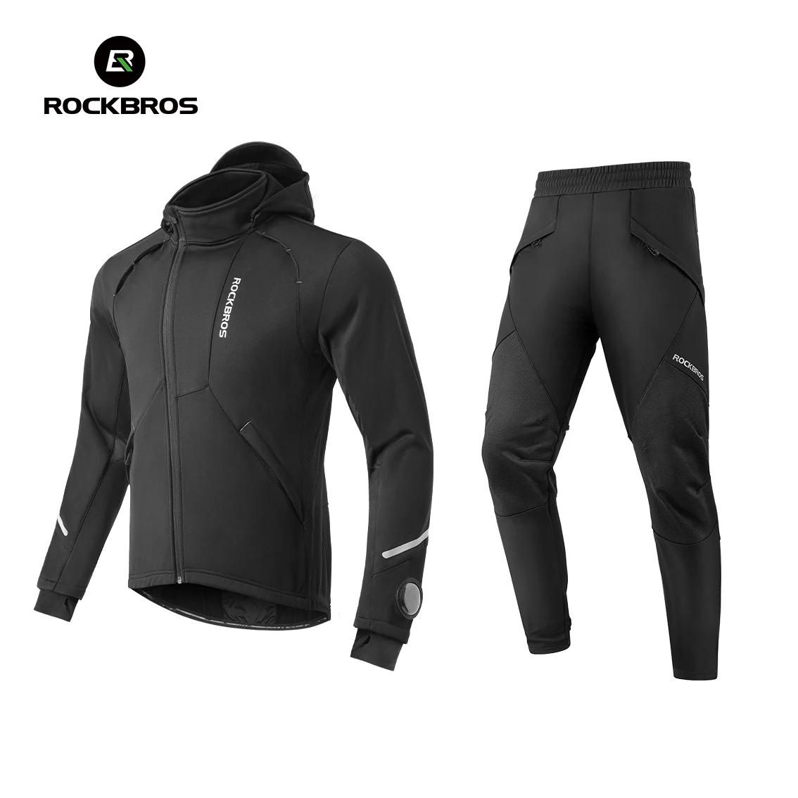 ROCKBROS Winter Cycling Suit Windproof Warm Fleece Jacket Coat Pants Suit Thermal Outdoor Sports Outfit Scooter Cycling Clothing