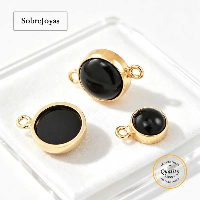 

14K Gold Filled Turquoise & Imitation Black Onyx Bezel Drop Charm 4/6MM Pendant for DIY Necklace Jewelry Findings