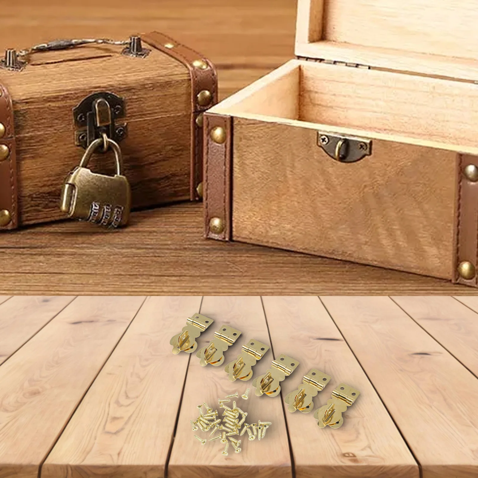 6pcs Solid Brass Padlock Buckles with Screws for Wooden Box Locking Applications Vintage Style Clasps for Secure Storage Use