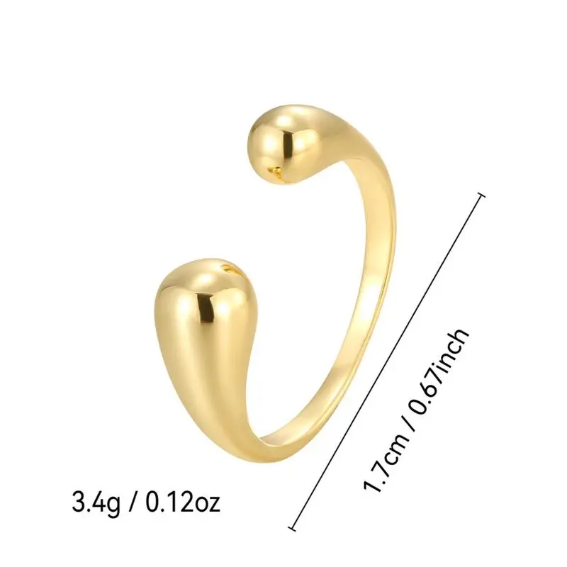 Women's 925 Sterling Silver Adjustable Double Ball Beads Ring, Gold Color