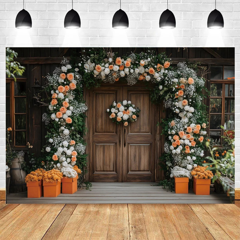 Happy Easter Backdrop Photography Spring Flowers Wood Door Carrot Rabbit Eggs Grass Cabbage Kids Birthday Party Background