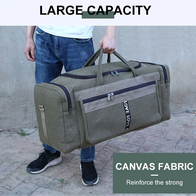 Large Canvas Travel Duffel Bag Waterproof Men\'s Shoulder Luggage Storage Bags Outdoor Trainning Fitness Sports Handbag XA927D