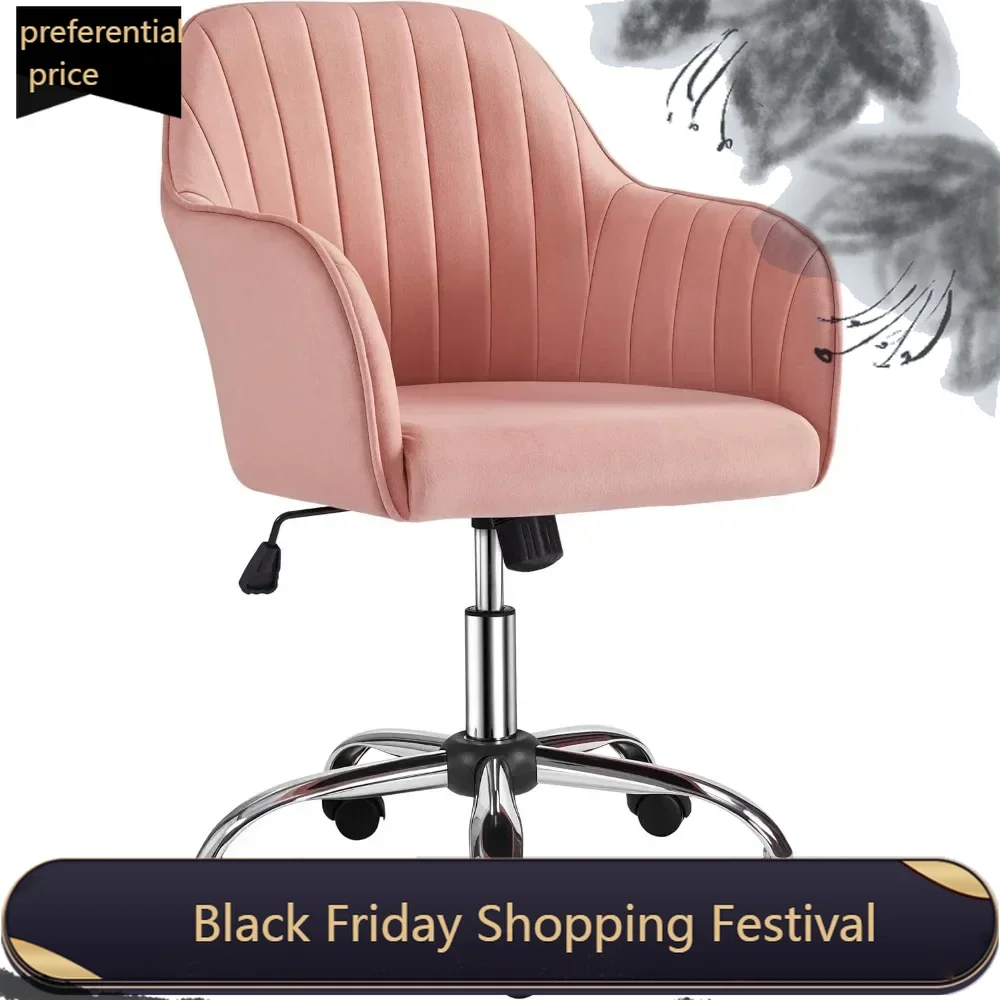 

Velvet Vanity Chair Makeup Cute Office Chair Aesthetic Desk Height Adjustable Task chairs 360° Swivel Computer chair Pink