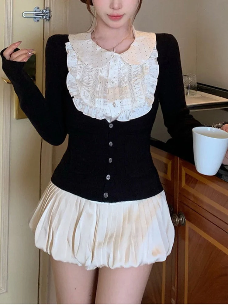 الرغبة النقية موجة نقطة دمية طوق Svel سترة المرأة الخريف 2025 جديد Bla محبوك سترة مفتوحة قطعتين مجموعة Ele Sle