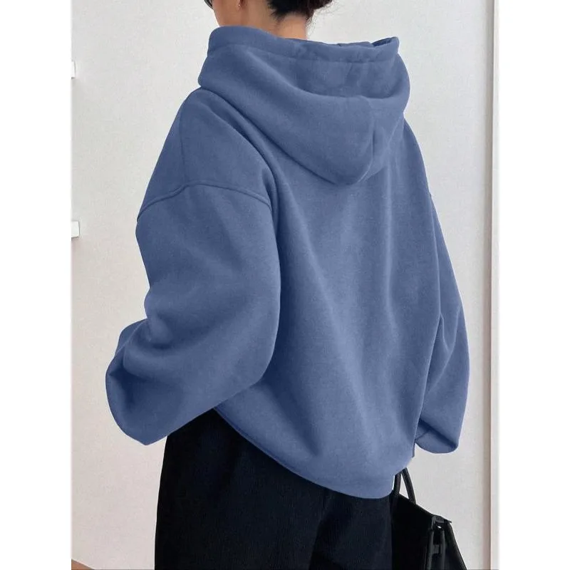 플러스 사이즈 1XL-5XL 새로운 트렌디 레트로 여성 스웨트셔츠 솔리드 컬러 캐주얼 긴팔 풀오버 후디 ﻿