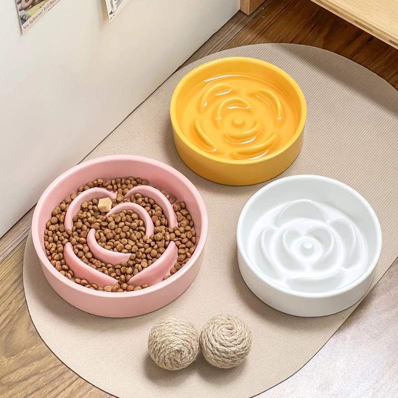 Cuenco de comida lenta para mascotas, cuenco de cerámica fácil de limpiar para perros y gatos, suministros de alimentos y dispositivo de alimentación anti-entradura, 1 ud.