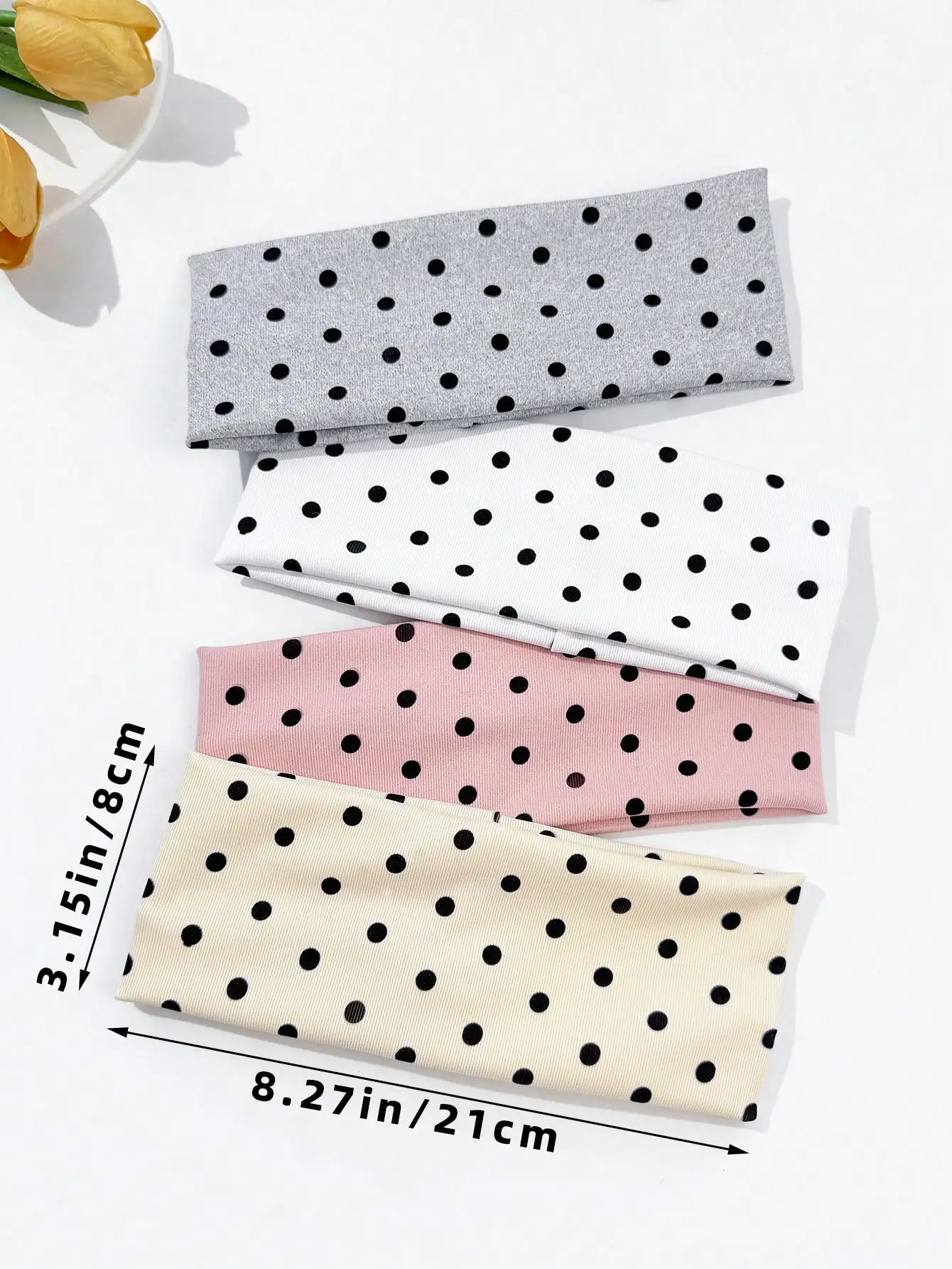 4pcs/set Ladies Polka Dot Print Wide-Edge Elastic Hair Band Face Makeup Sports Headband Stylish Hair Accessory for Women image 5