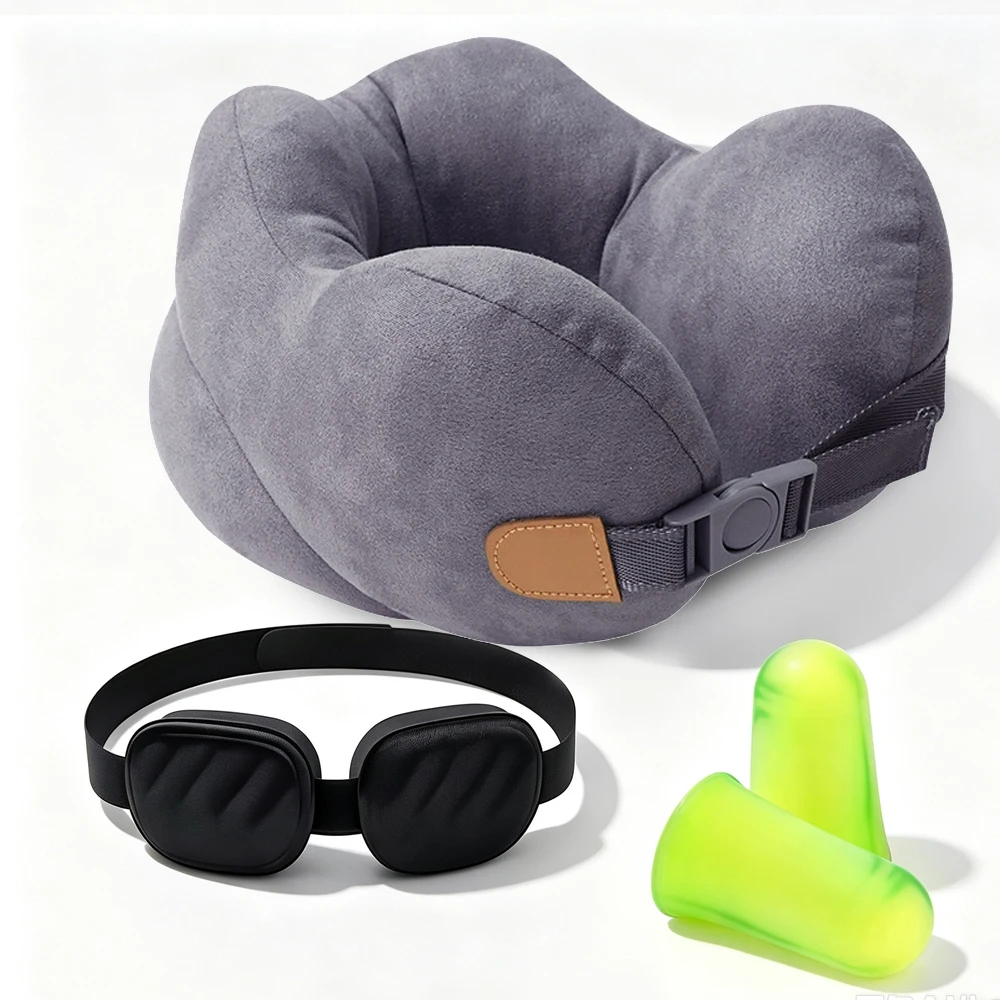 Sleeping Rest Set 3D Sleeping Mask Blindfold,U-shaped Neck Sleep Pillows,36dB NoIce Reduction Earplugs,For Break  Rest