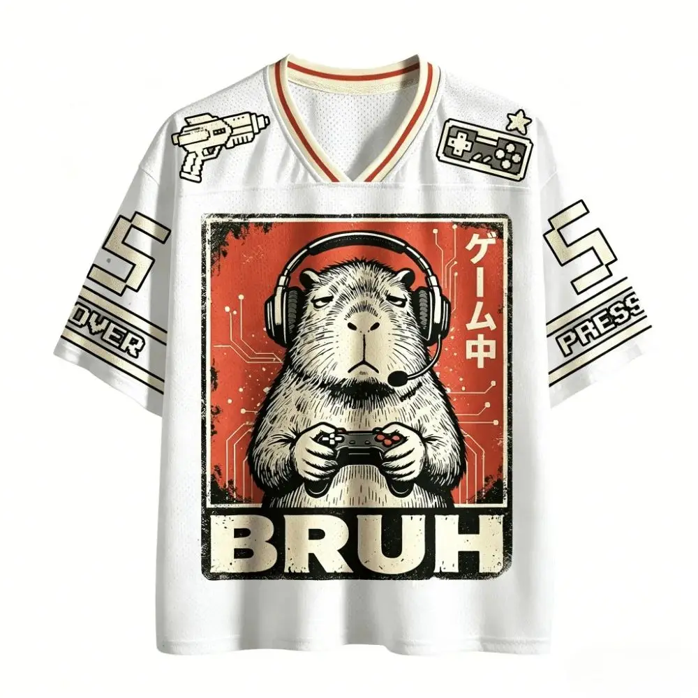 Latest Summer Fun Theme 3D Printed Embroidery Sports Breathable Quick-Drying Men's and Women's V-Neck T-Shirt