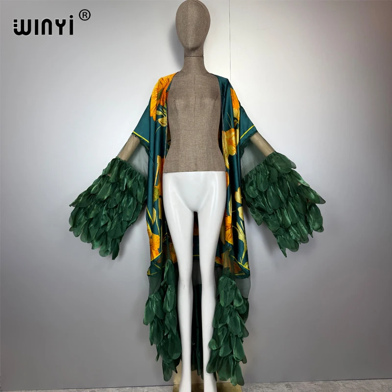 Winyi moda oriente médio quimonos abaya dubai luxo para mulher sexy rendas cardigan roupas de praia praia cobrir maxi casaco kaftan