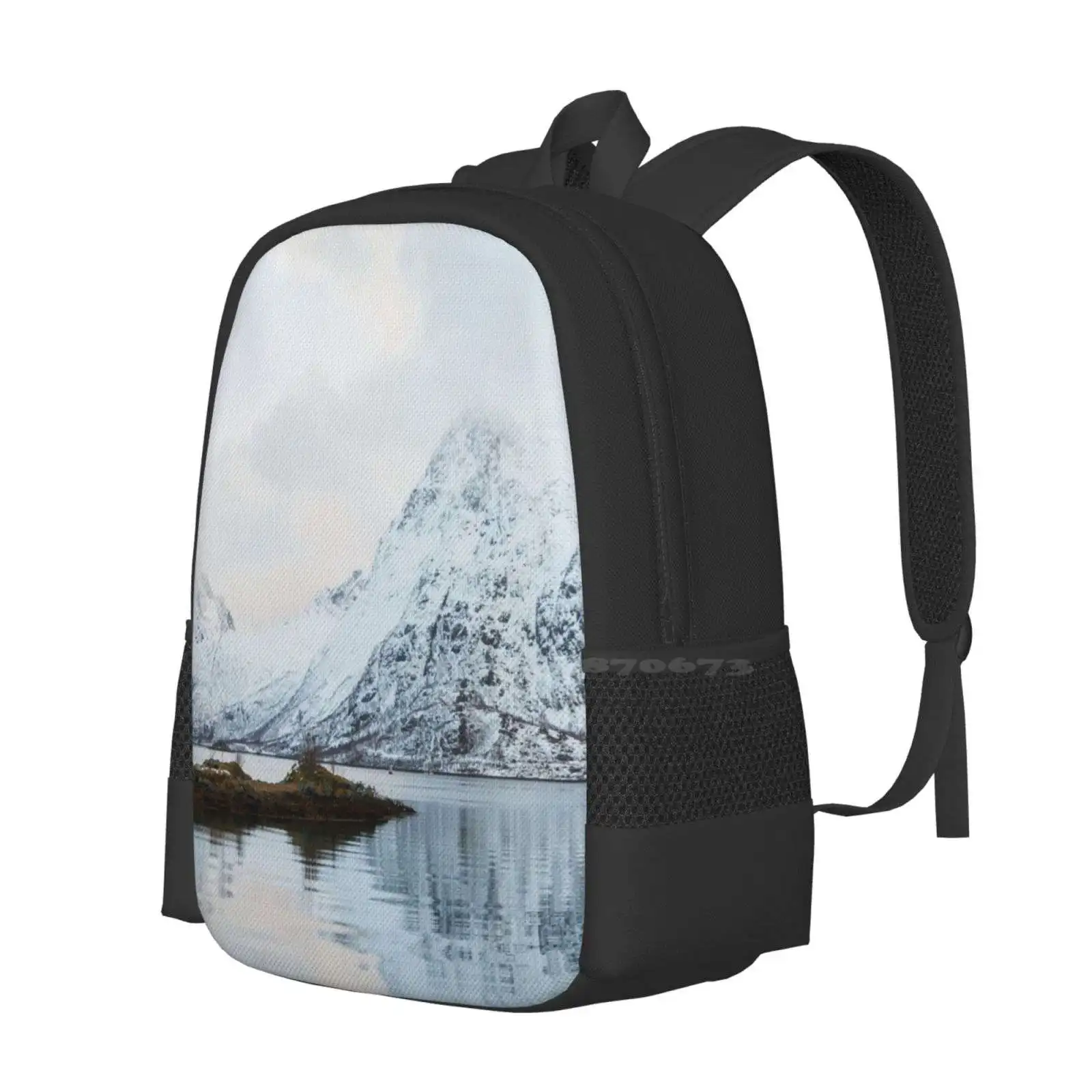 Lofoten Hot Sale Schoolbag Backpack Fashion Bags Landscape Panorama Nature Norway Europe Scandinavia Snow Lake Dominikaaniola