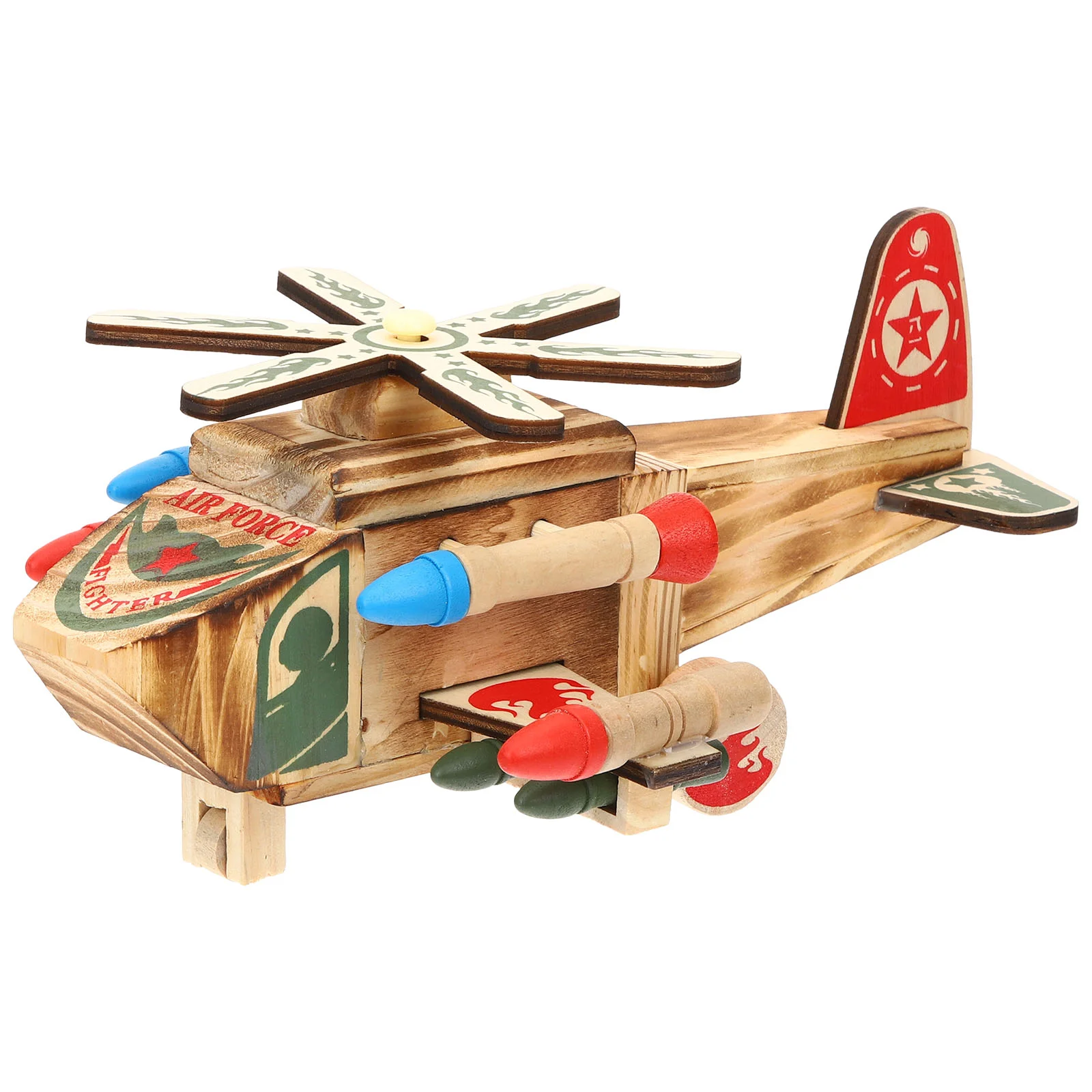 Timber Wolf Helicopter Retro Plane Decor Model Airplane Adornment Wood Wooden Craft