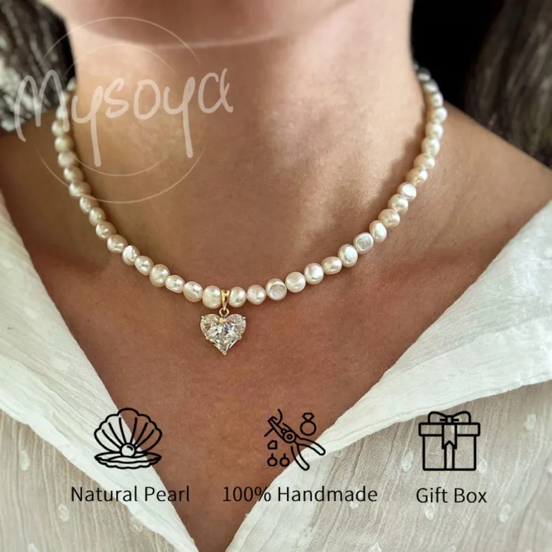

MYSOYA White Baroque Freshwater Pearl Necklace 6-7mm Baroque Pearl with Gift Box for Him/ Her Wedding Jewelry Birthday Gift