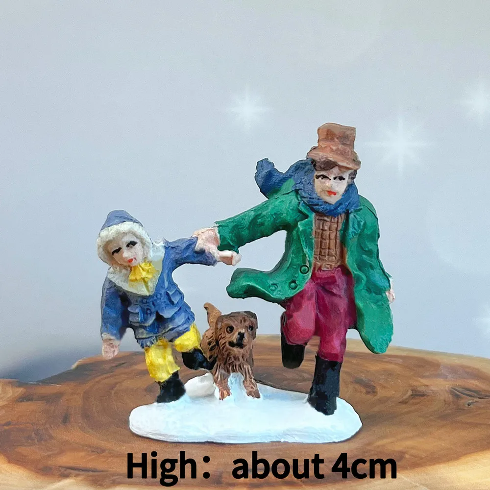 Victorian Winter Christmas Village Resin Mini Figurine, Holiday Scene Desktop Ornament