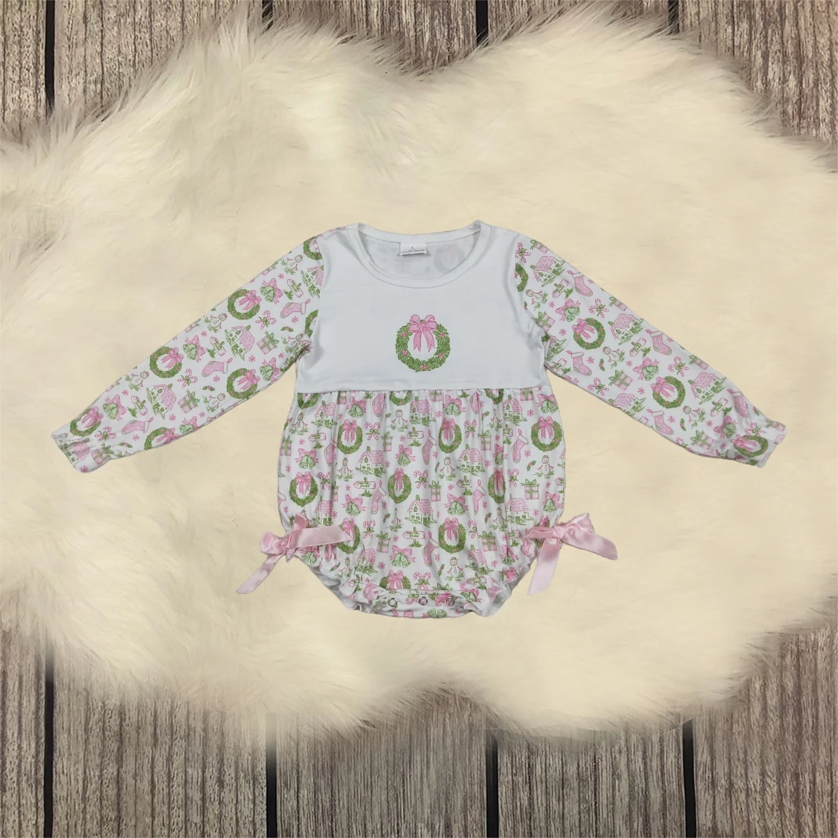 

Infant Christmas Bubble Ruffle Clothing Baby Kids Children Long Sleeves Girl Bows Jumpsuit Newborn Toddler Romper Wholesale