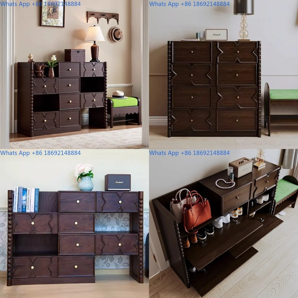 

American style solid wood extendable shoe cabinet for home entryway storage closet wall mounted indoor with door decorative